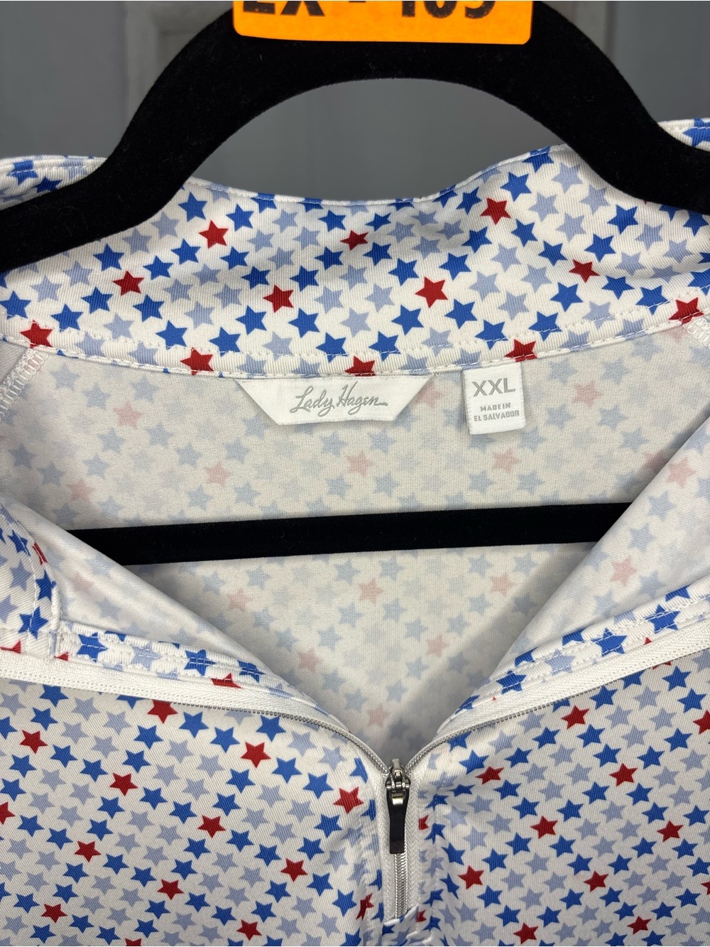 Lady Hagen White Long Sleeve Quarter-Zip Top with Red & Blue Star Print - Picture 3 of 3